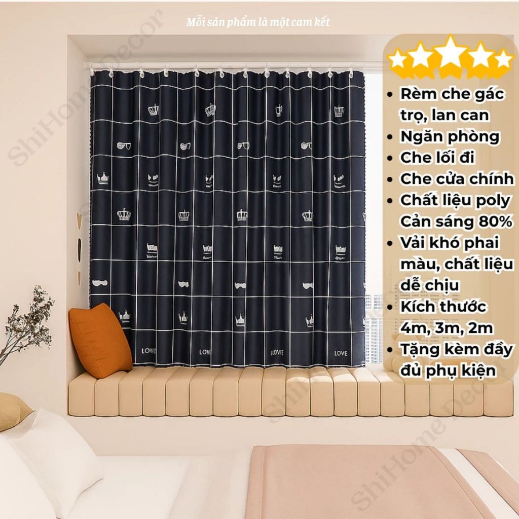 Rèm Ngăn Phòng Móc Treo, Chất Liệu Cản Sáng Tốt, Màu Sắc Tối Giản, Giao ...