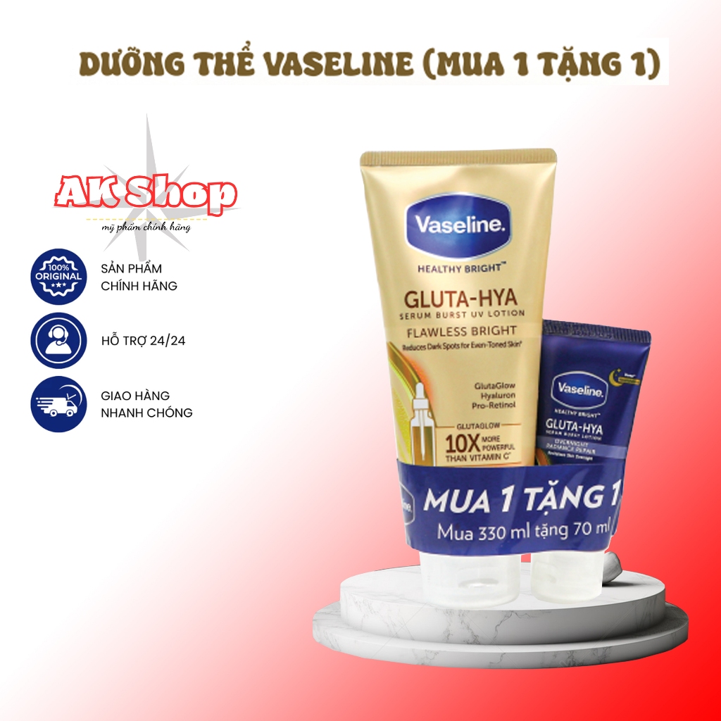 [Combo 1 tặng 1] Dưỡng Thể Vaseline Healthy Bright Gluta-hya 330mL TẶNG Dưỡng Thể Vaseline Ove