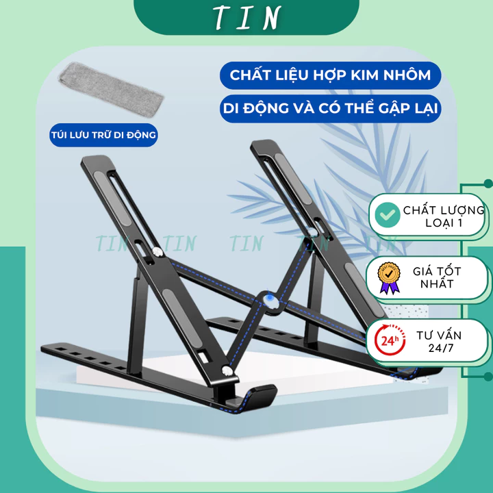 Giá Đỡ Laptop, Đế Tản Nhiệt Laptop, Hợp Kim Nhôm, Kê Laptop 6 Nấc Điều Chỉnh Gấp Gọn – TINTECH