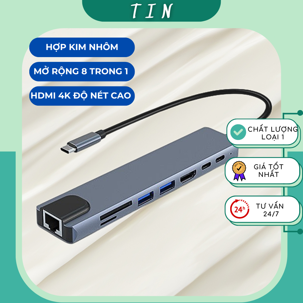 Hub Type C, Cổng Chuyển Đổi Type C 8in1 Gồm 2 Cổng USB, HDMI,RJ45 ...