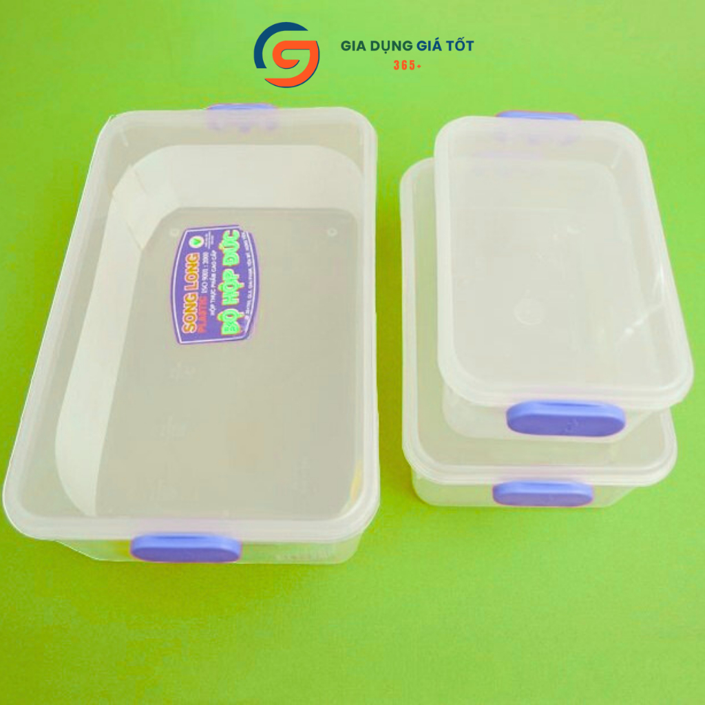 Bộ 3 hộp nhựa đựng thực phẩm Song Long có nắp, hộp bảo quản thức ăn tủ lạnh trong suốt