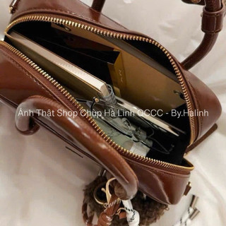 CHIO2ND - Tặng Charm - Túi Đeo Chéo Dáng Hộp Quai Vòm Nâu vintage CO-09#