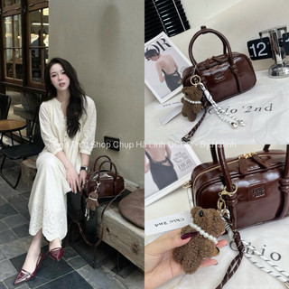 CHIO2ND - Tặng Charm - Túi Đeo Chéo Dáng Hộp Quai Vòm Nâu vintage CO-09#