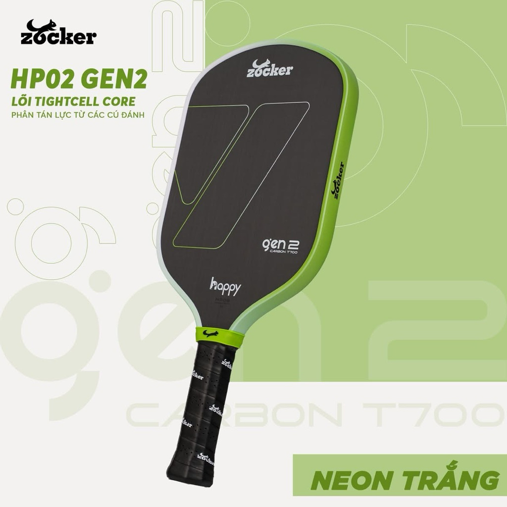 Vợt Pickleball Zocker Happy HP02 Gen 2 [ Carbon T700 ba lớp cao cấp, độ ...