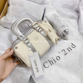 Túi Trống ChiO viền bạc phối kem mẫu mới 18cm siêu xinh hàng loại 1 (Ko Hộp)