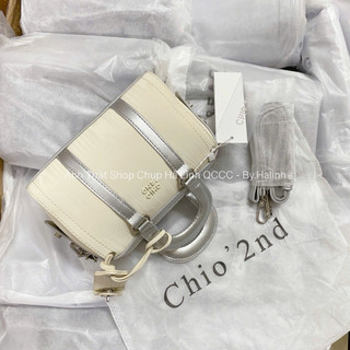 Túi Trống ChiO viền bạc phối kem mẫu mới 18cm siêu xinh hàng loại 1 (Ko Hộp)