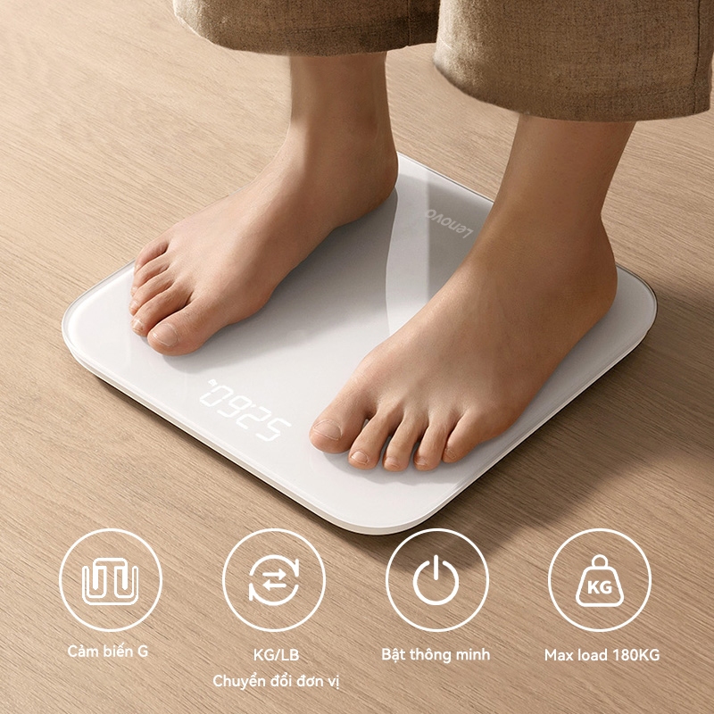 Cân Điện Tử Sức Khỏe Lenovo Chịu Tải 180KG Màn Hình Số LED Cân Chính Xác Thiết Kế Nhỏ Gọn Cho Gia Đình