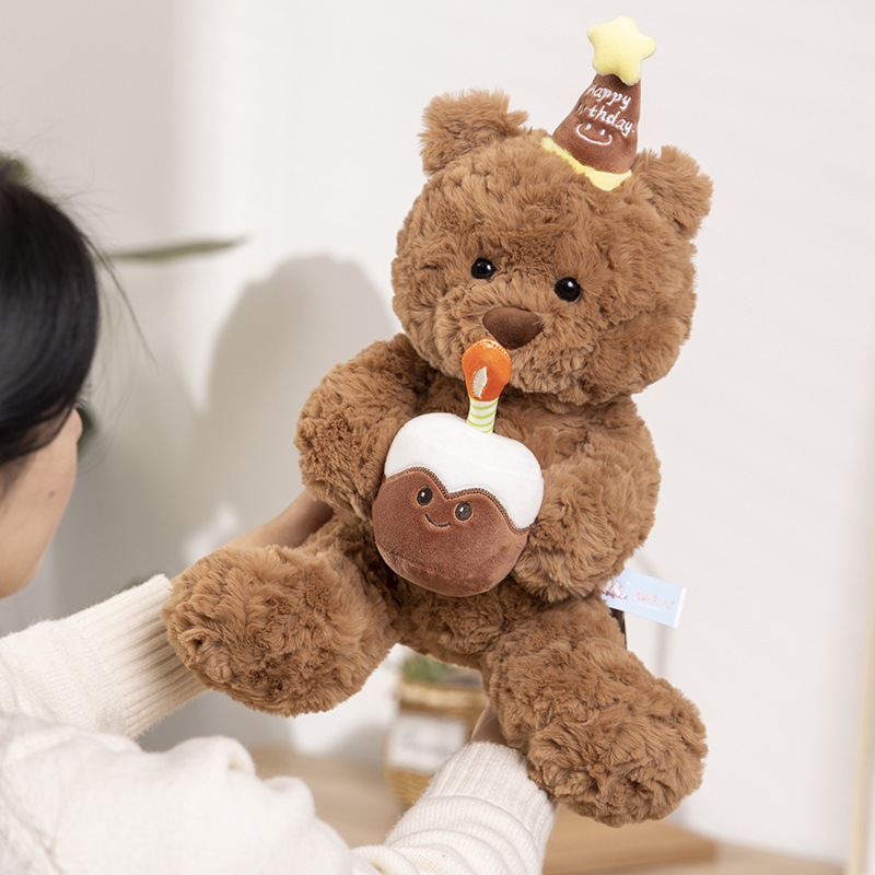 Gấu Bông Sinh Nhật Teddy Đội Mũ Cầm Bánh Kem Happy Birthday,Quà Tặng Sinh Nhật Gấu Bông Ý Nghĩa Cho Bé, Người Yêu