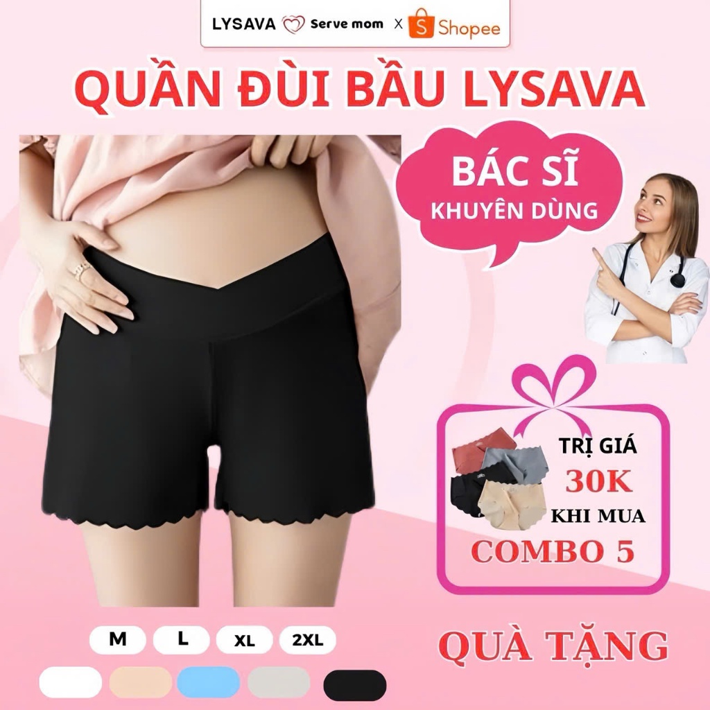 Quần Đùi Bầu Mặc Trong Váy Cho Bà Bầu, Quần Bầu Cạp Chéo Bigsize Lụa Tăm Mềm Mát Mặc Nhà Lysava QD3