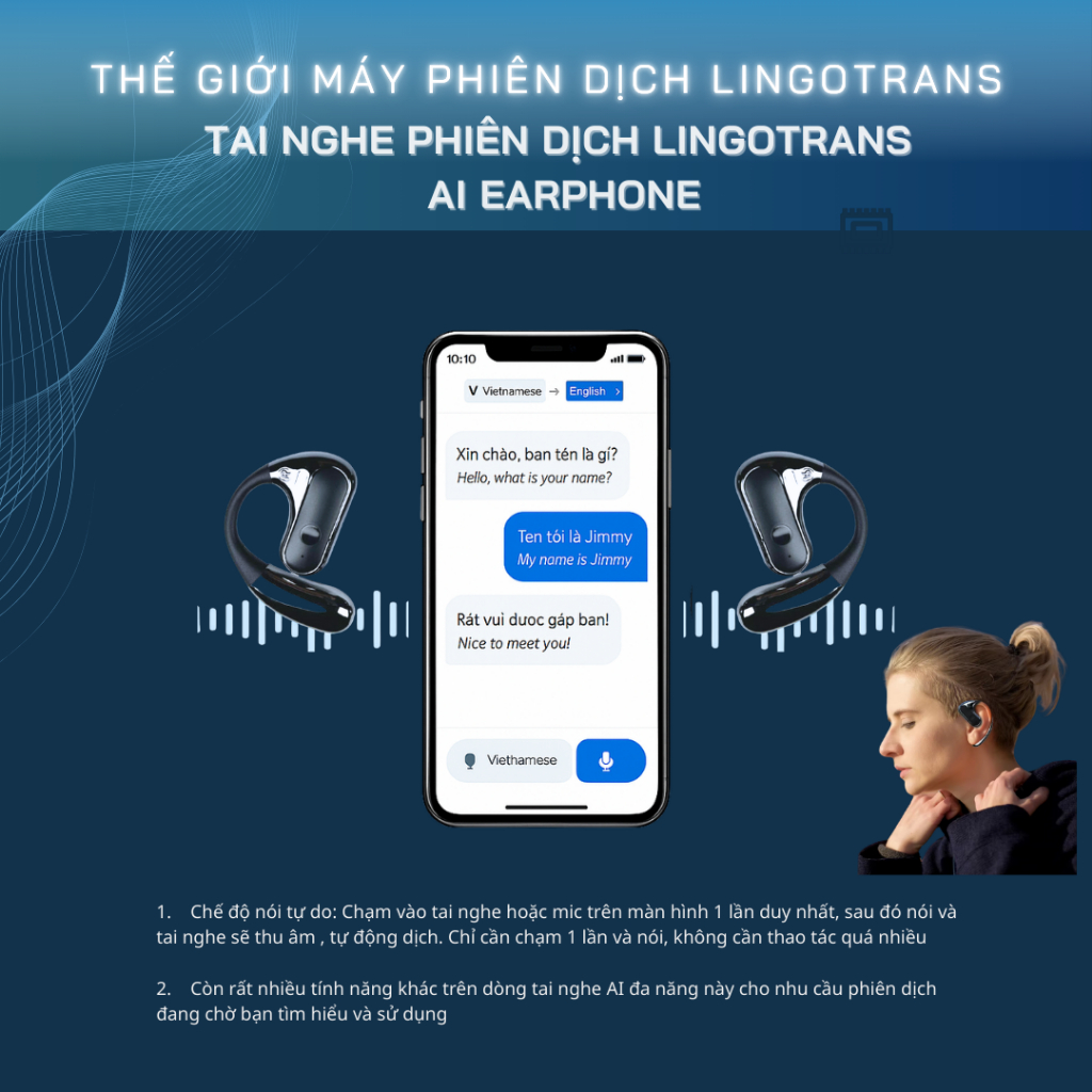 Tai Nghe Phiên Dịch AI Earphone  Thiết Bị Dịch Thuật Cao Cấp Cho Doanh Nhân