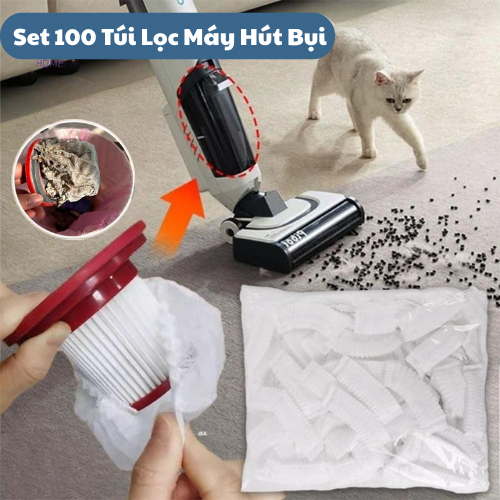 Set 100 chiếc túi lưới lọc bụi cho máy hút bụi cầm tay, túi bọc lõi lọc máy hút bụi