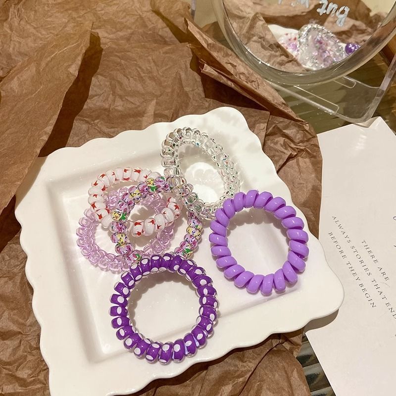 COMBO 6 Dây Thun Lò Xo Dùng Buộc Tóc và Đeo Tay Dạng Lò Xo Màu Pastel Họa Tiết Vintage Dành Cho Nữ