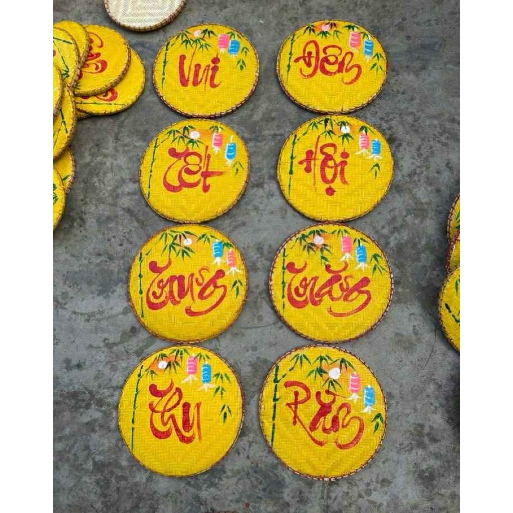 Set 4 mẹt Đêm hội trăng rằm,Vui tết trung thu vẽ tay chữ Thư Pháp trang trí Trung thu (30cm)