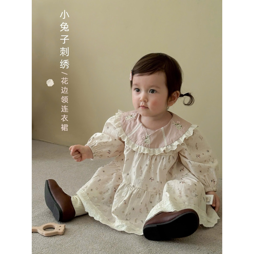 (Sẵn 80) Váy cổ bèo to hoa nhí bèo ren đuôi đáng yêu dành cho bé gái