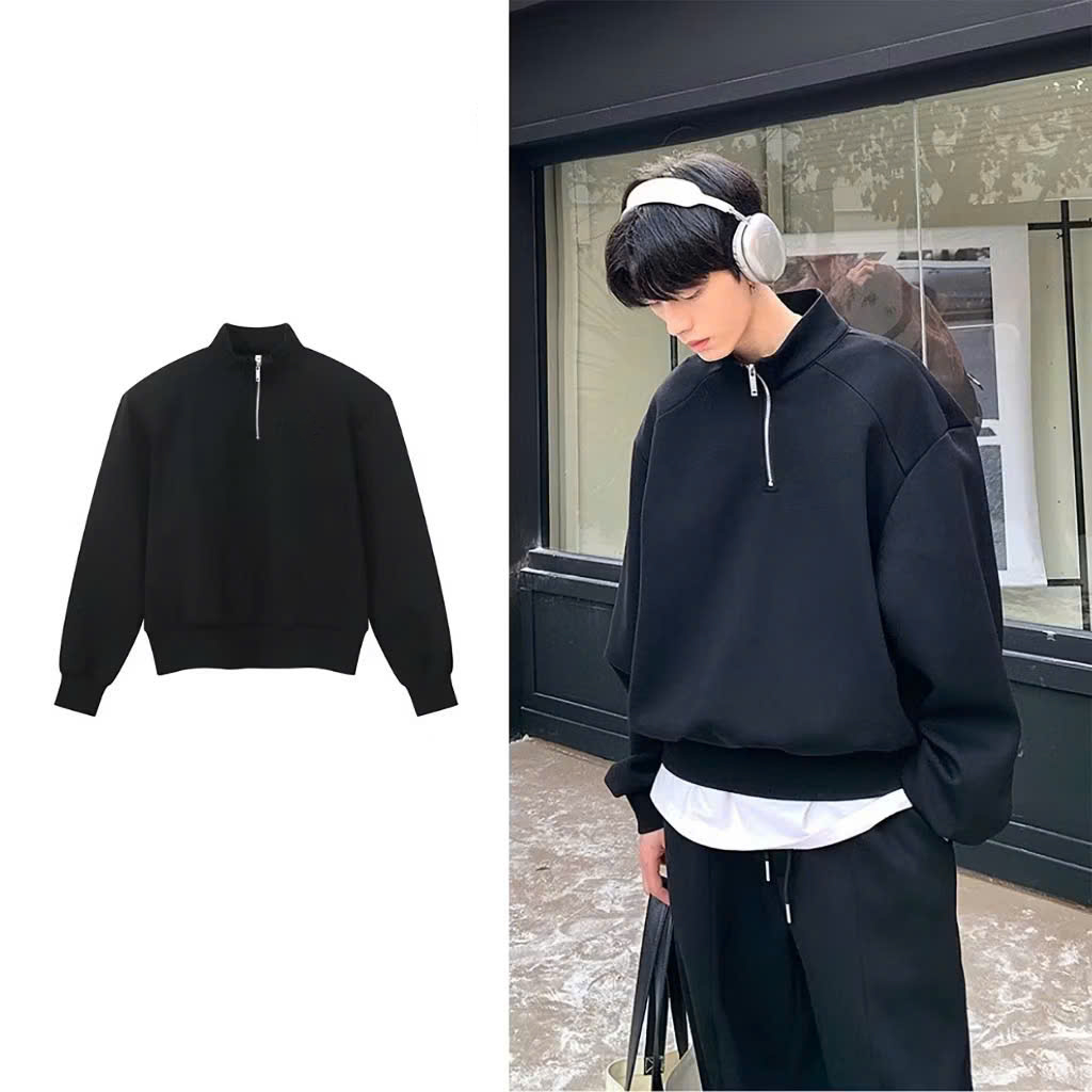 Áo sweater khoá zip nam nữ nỉ 2 da Hallley thời trang thu đông phong cách Hàn Quốc M33