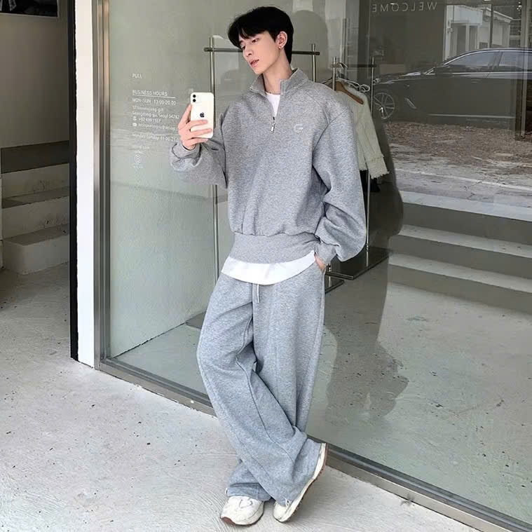 Áo sweater khoá zip nam nữ nỉ 2 da Hallley thời trang thu đông phong cách Hàn Quốc M33