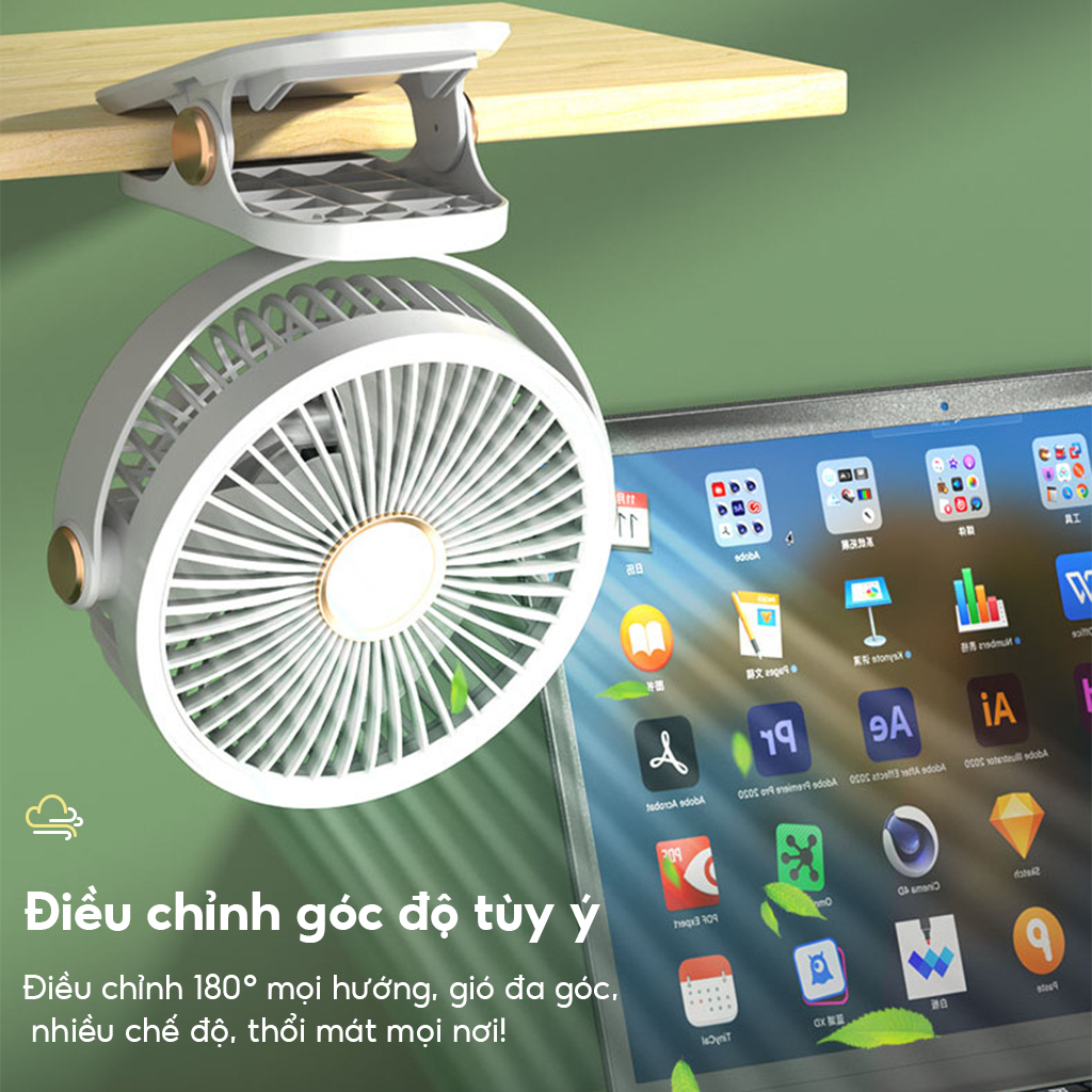 USB Quạt Bàn - Quạt Kẹp, Treo, Đứng, USB Pin - Quạt Di Động, Thoáng Mát Phòng Ngủ, Phòng Học (USB 5V)