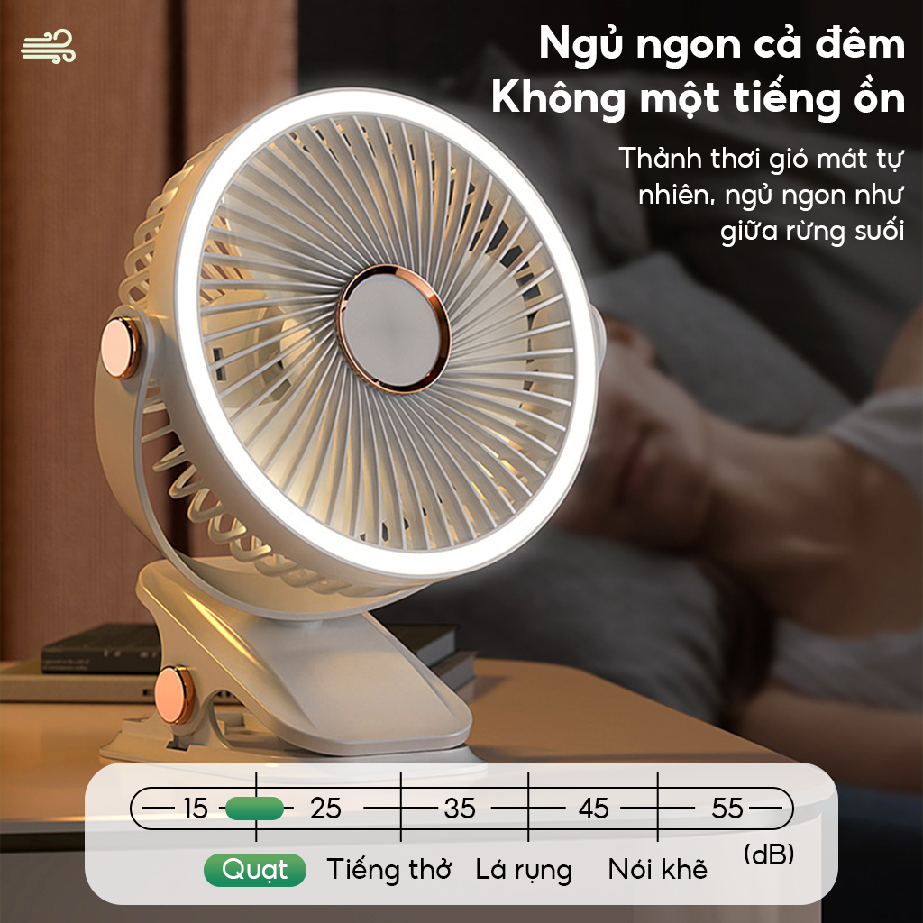 Quạt kẹp bàn mini 5 mức độ có đèn led, xoay 360 độ,dung lượng 10000 MHA cổng sạc usb cao cấp DIDooglt
