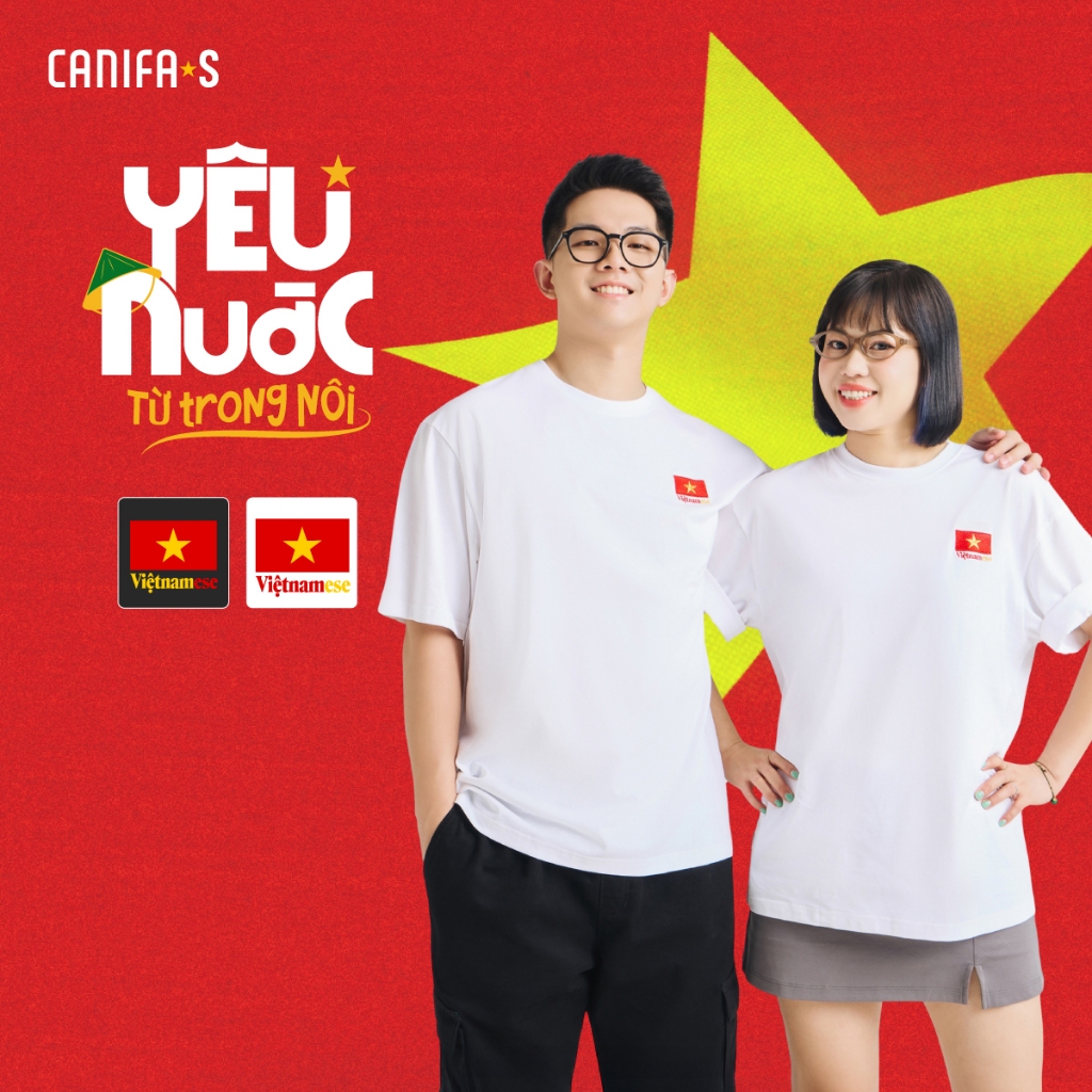 Áo phông thêu Cờ đỏ Sao vàng unisex người lớn CANIFA S áo thun Vietnamese GG 5TS25S051