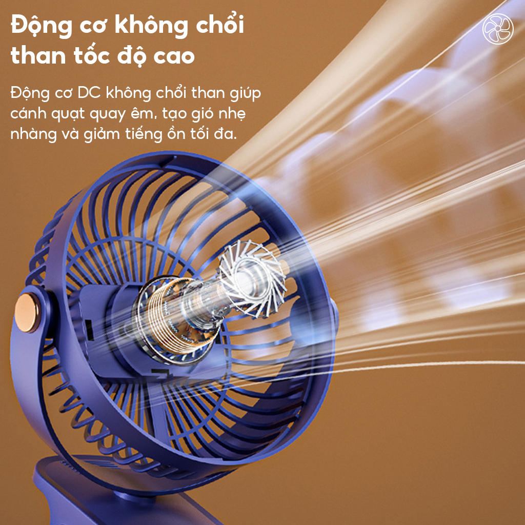Quạt kẹp bàn mini 5 mức độ có đèn led, xoay 360 độ,dung lượng 10000 MHA cổng sạc usb cao cấp DIDooglt