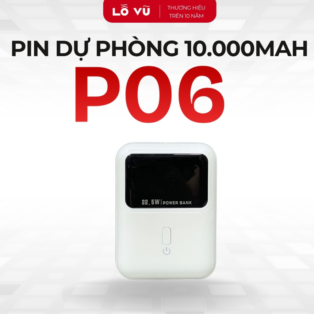 Pin sạc dự phòng P06 10.000mAh, sạc nhanh max 18W, Hiển thị phần
