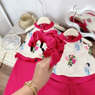 Sét trung thu bé gái hot hit áo 2 tầng + quần lụa kèm mấn , cổ cách điệu 10 -30kg, bộ đồ trung thu 2025