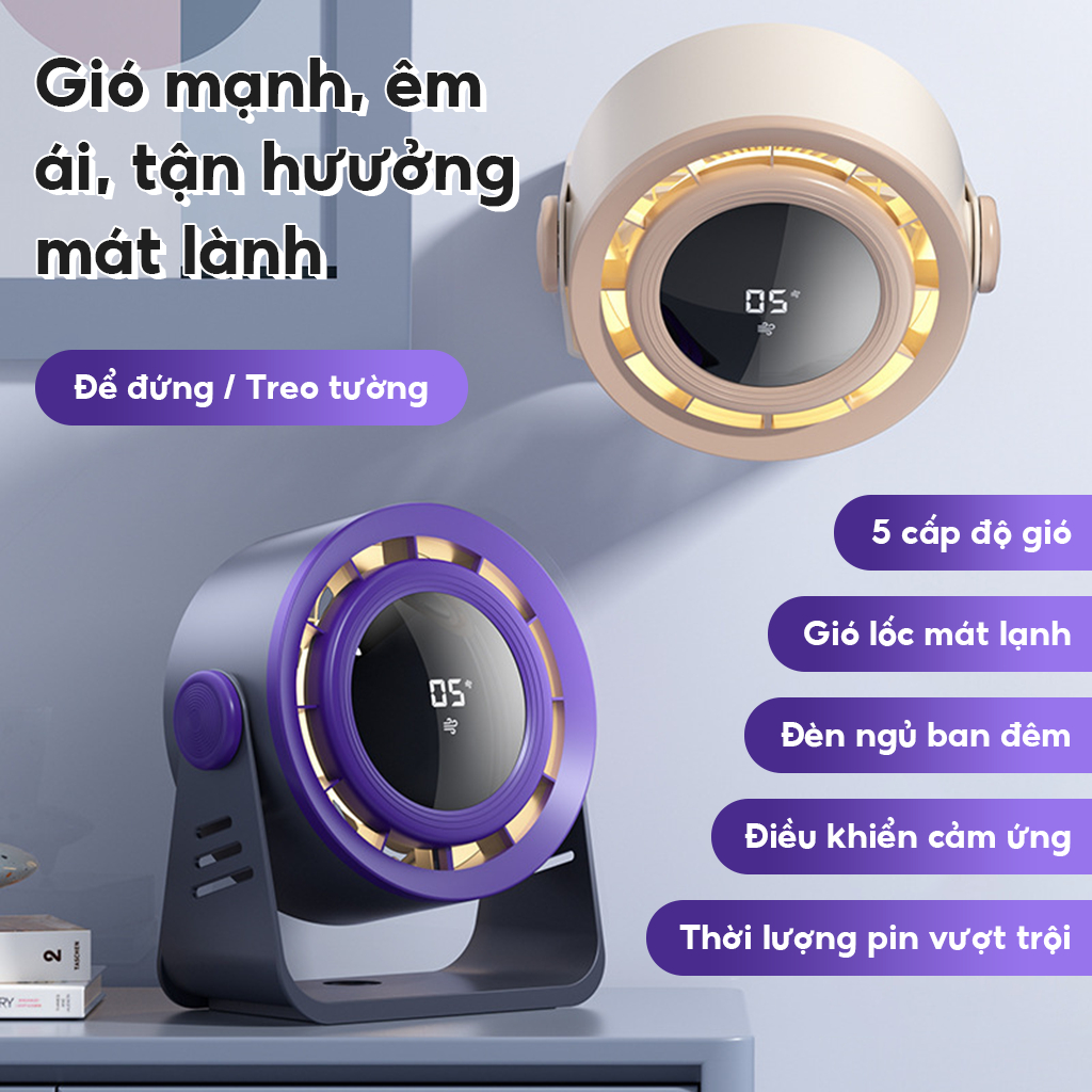 Quạt Gió Tuần Hoàn Không Tiếng Ồn, Quạt Để Bàn Treo Tường Màn Hình LED Công Suất Lớn Sạc Nhanh