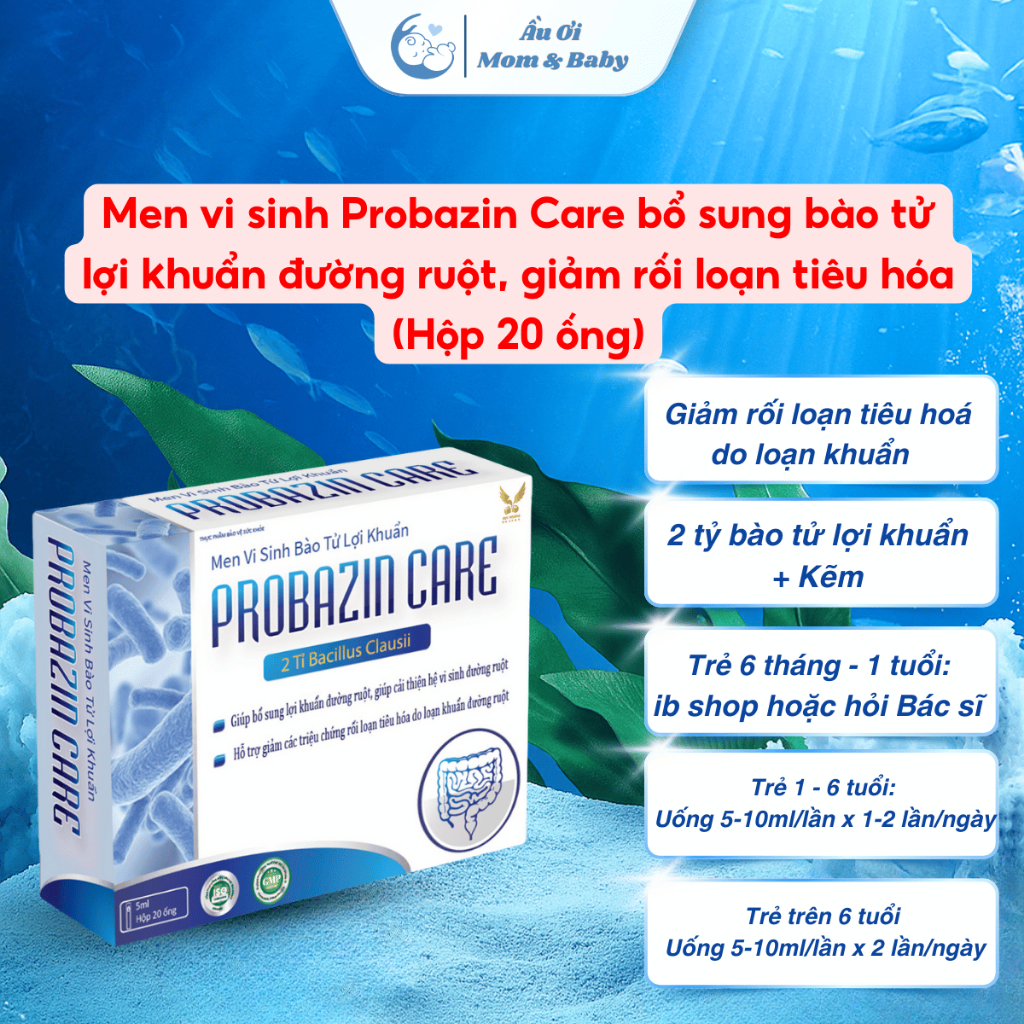[HÀNG CTY + QUÀ] Men vi sinh Probazin Care bổ sung bào tử lợi khuẩn đường ruột, giảm rối loạn tiêu hóa (Hộp 20 ống)