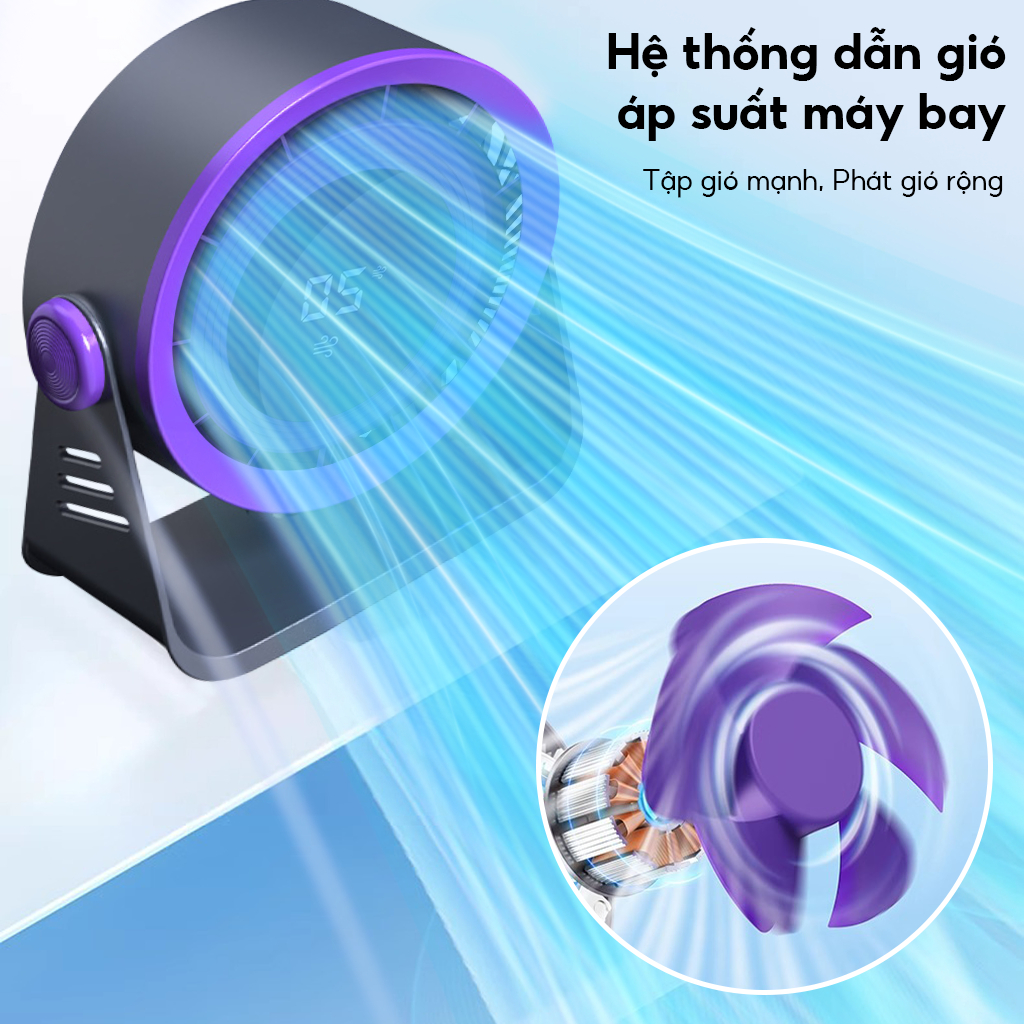 Quạt Bàn/Quạt Kẹp ONR Siêu Pin - 100 Cấp Gió Turbo, Màn Hình LED, Gió Mạnh Tiết Kiệm Điện, Thiết Kế Treo Tường