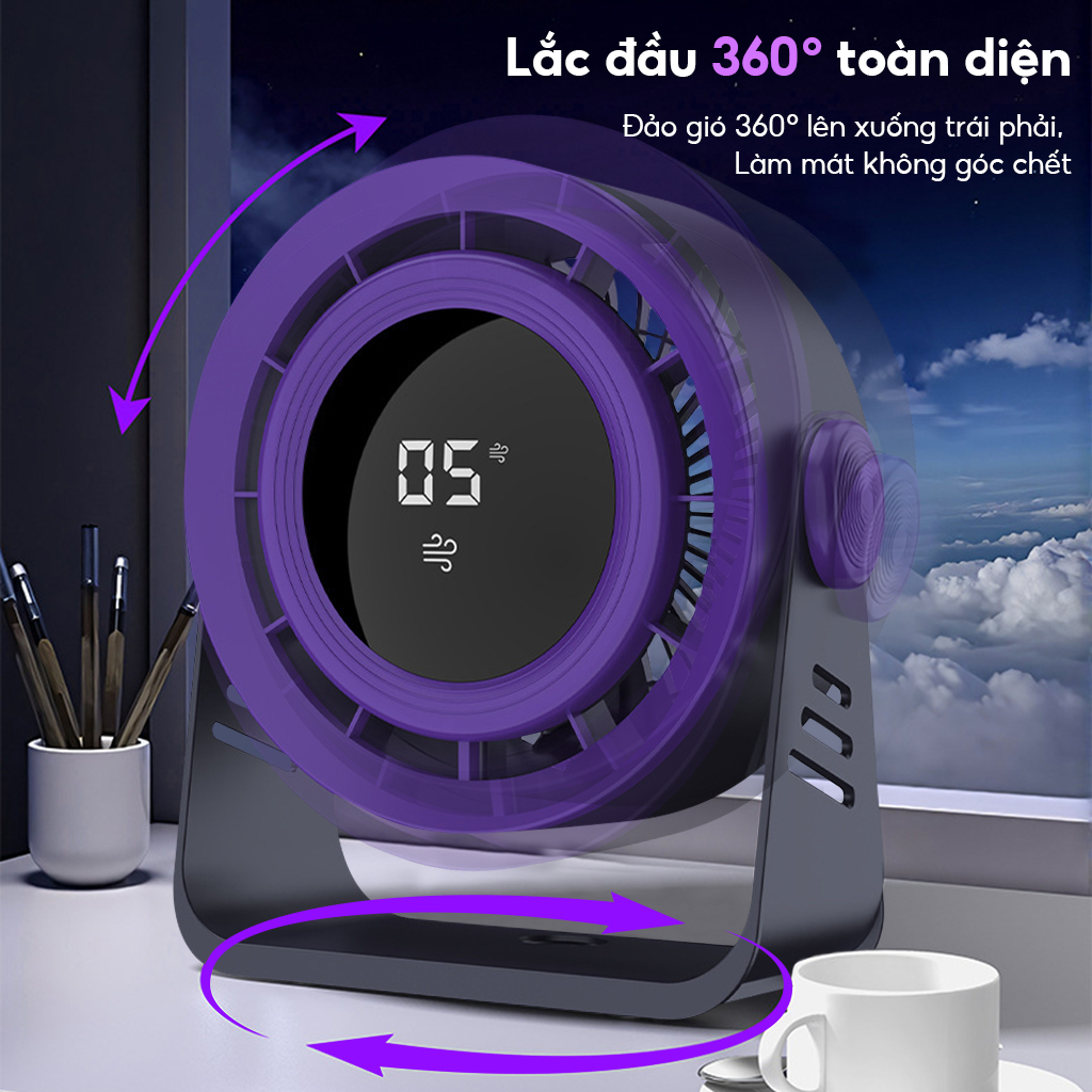Quạt Gió Tuần Hoàn Không Tiếng Ồn, Quạt Để Bàn Treo Tường Màn Hình LED Công Suất Lớn Sạc Nhanh