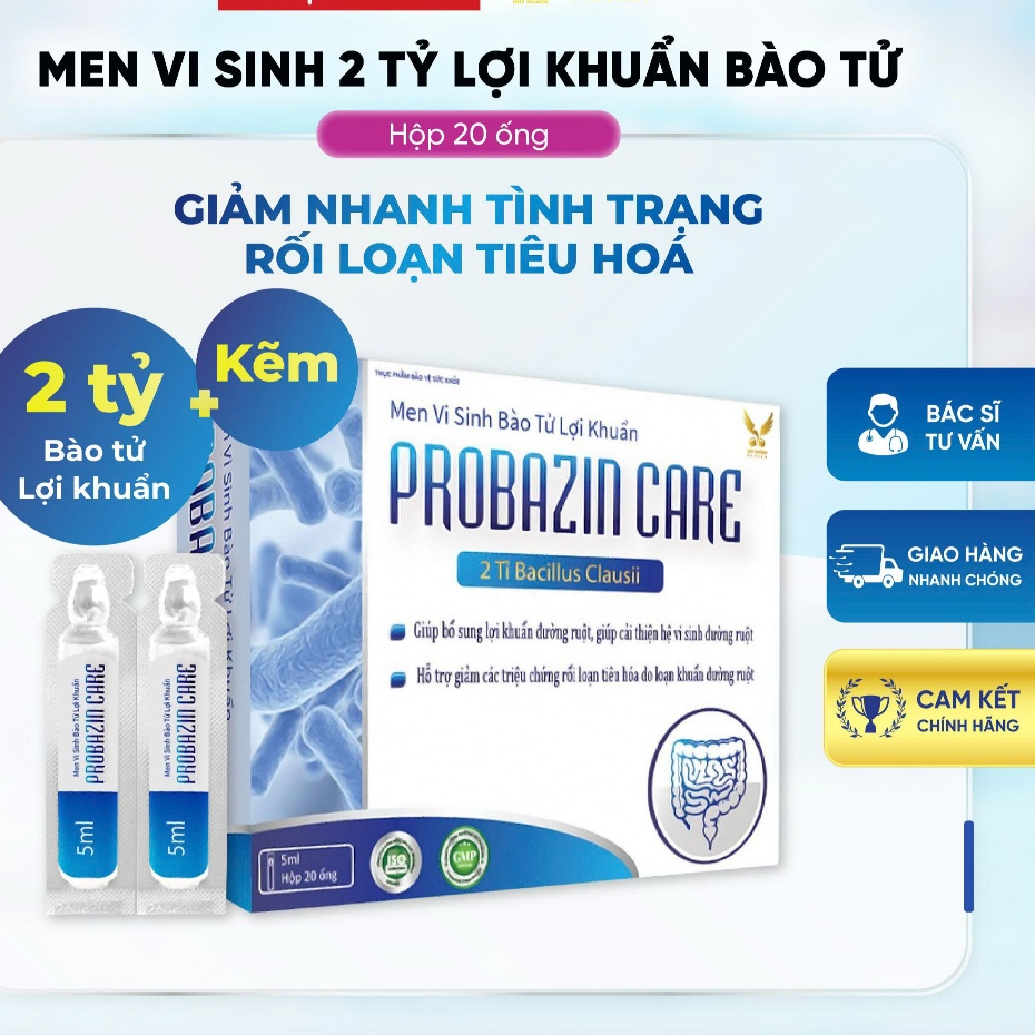 [HÀNG CTY + QUÀ] Men vi sinh Probazin Care bổ sung bào tử lợi khuẩn đường ruột, giảm rối loạn tiêu hóa (Hộp 20 ống)