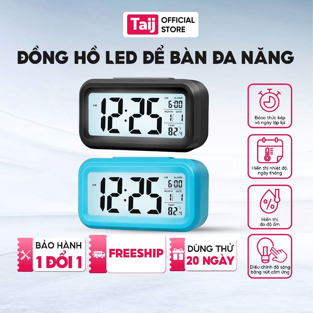 Đồng Hồ Led Để Bàn Báo Thức Đo Nhiệt Độ Và Độ Ẩm, Decor Phòng Ngủ, Nhỏ Gọn, Hiện Đại Và Tinh Tế