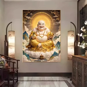 Tranh Đính Đá 5D LED Phật Di Lặc Bụng To Bình An, May Mắn, Tài Lộc Tráng Gương Cao Cấp - OHA Decor