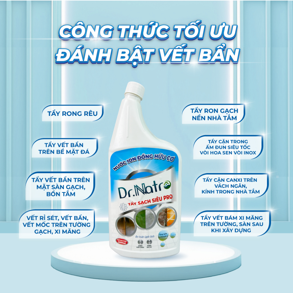 DrNatro Nước ion Đồng Hữu Cơ 1000Ml - Tẩy bề mặt gach dơ bẩn rong rêu , cặn canxi tặng cước tím và chà nhám | BigBuy360 - bigbuy360.vn