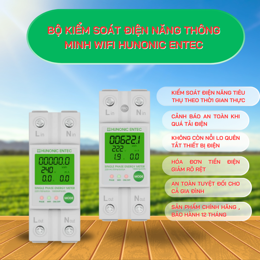 Công Tơ Điện Tử Thông Minh Wifi HUNONIC ENTEC PRO - Tính Tiền Điện Tiêu ...