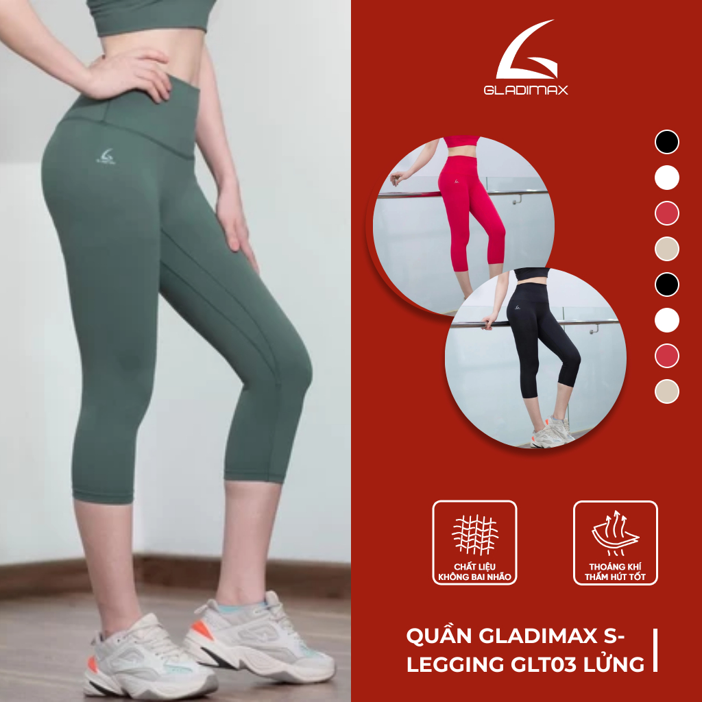 Quần thể thao Gladimax S-Legging GLT03 Lửng Tim Mông bản cao cấp lưng cao, ôm mông, tôn dáng
