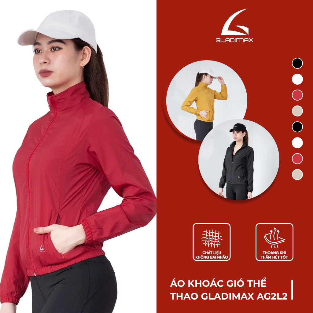 Áo Khoác Thể Thao Nữ AG2L2 Gladimax Thời Trang Hottrend, Áo Gió 2 Lớp Cổ Trụ Ngoài Trời