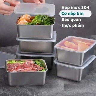 Combo 5 Hộp đựng thực phẩm inox 304 an toàn chống gỉ kèm nắp nhựa dùng được cho lò vi sóng