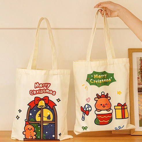 TÚI TOTE VẢI BỐ ĐEO VAI CANVAS NOEL có khóa kéo - Túi vải canvas giáng sinh Merry Christmas đựng vừa A4 laptop tota0250