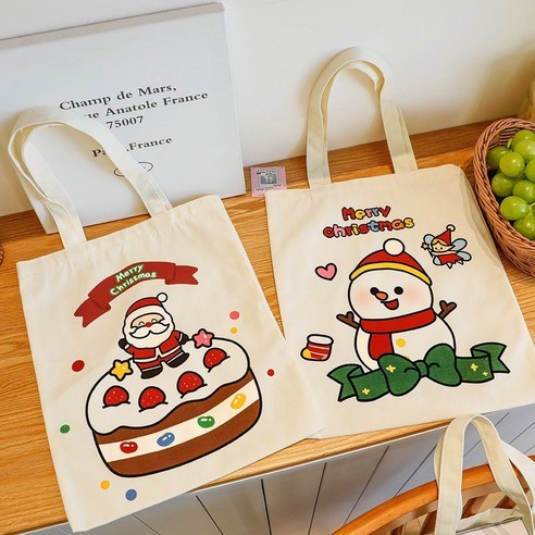 TÚI TOTE VẢI BỐ ĐEO VAI CANVAS NOEL có khóa kéo - Túi vải canvas giáng sinh Merry Christmas đựng vừa A4 laptop tota0250