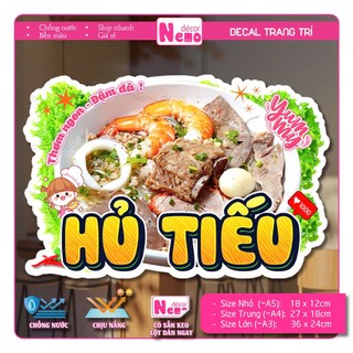 Decal Trang Trí Hủ Tiếu, Tranh Dán Quán Ăn, Cà Phê, Dán Tường, Tủ, Kính, Xe Đẩy - Sticker Chịu Được Mưa Nắng.