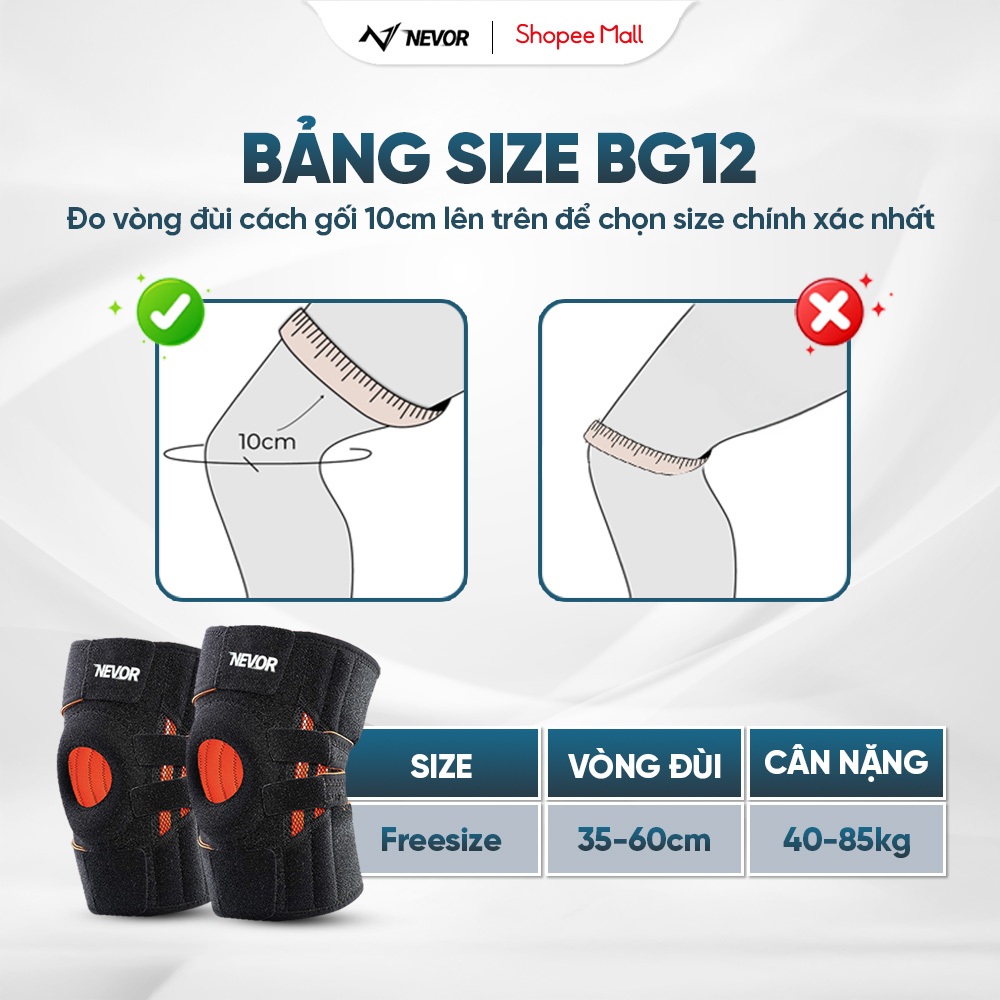 Bó Gối Thể Thao Cao Cấp Nevor BDG12 Hỗ Trợ Bảo Vệ Dây Chằng, Phục Hồi Chấn Thương Khi Đá Bóng, Pickleball