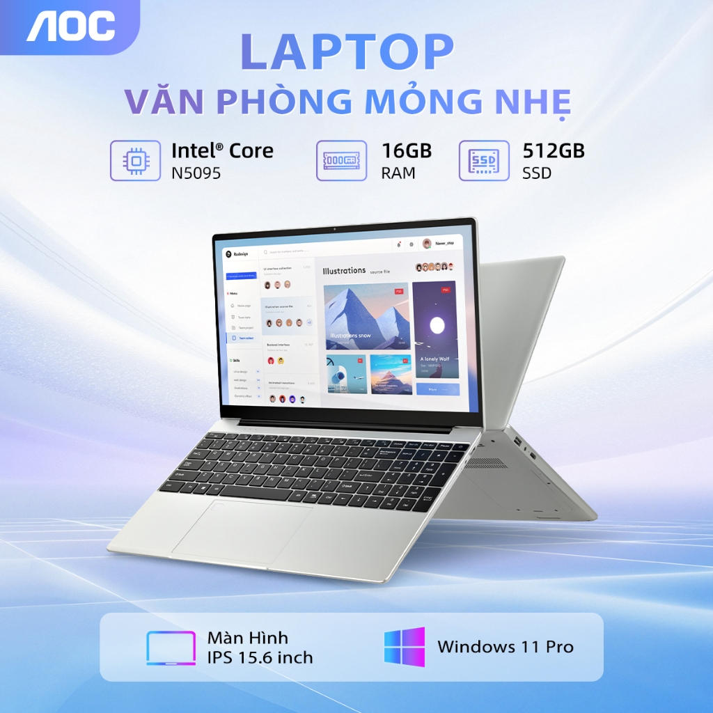 Laptop AOC NoteBook giá rẻ 15.6 inch, Intel N5095, Ram 16GB, SSD 512GB ...