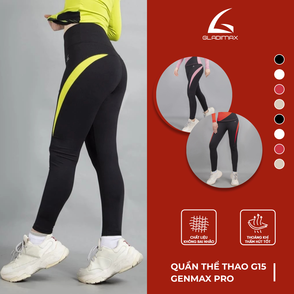 Quần Legging Nữ G15 Genmax Pro Thời Trang Hottrend Gladimax, Quần Thể Thao Cạp Cao Phối Màu Tôn Dáng