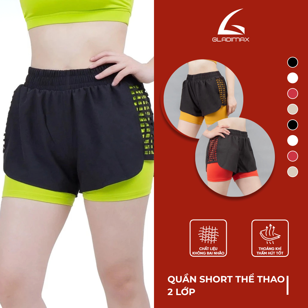 Quần Đùi Thể Thao Thời Trang Hottrend Gladimax, Quần Short Thể Thao Nữ 2 Lớp Thoáng Mát Dễ Vận Động