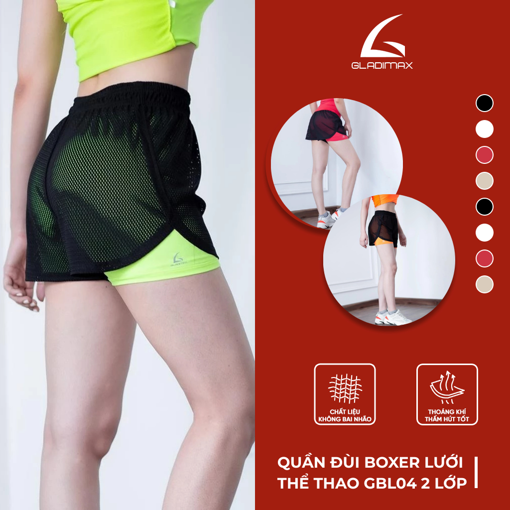 Quần Đùi Thể Thao Nữ GBL04 Thời Trang Hottrend Gladimax, Quần Boxer Lưới 2 Lớp Thoáng Khí Năng Động
