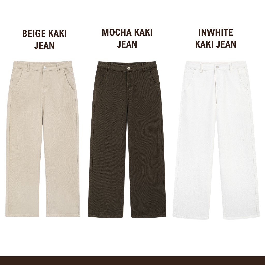 WHY.NOT - Quần Jeans Nam Ống Suông Rộng Màu Trắng - Quần Kaki Jean Trắng Kem- IVORY WHITE KAKI DENIM