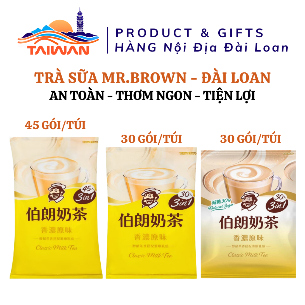Trà sữa Mr.Brown Giảm đường Đài Loan 30 gói & 45 gói / Túi