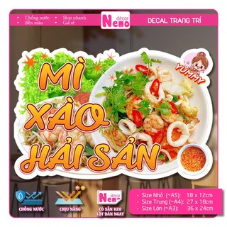 Decal Trang Trí Mì Xào Hải Sản, Tranh Dán Quán Ăn, Cà Phê, Dán Tường, Tủ, Kính, Xe Đẩy - Sticker Chịu Được Mưa Nắng.