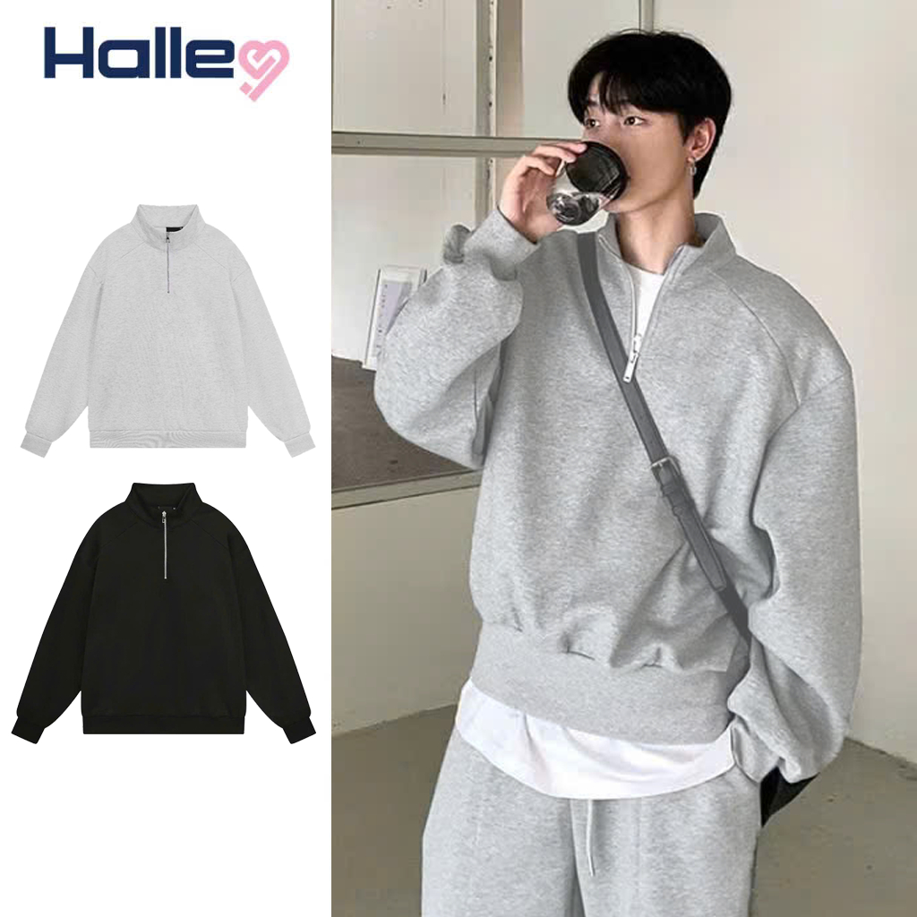 Áo sweater khoá zip nam nữ nỉ 2 da Hallley thời trang thu đông phong cách Hàn Quốc M33